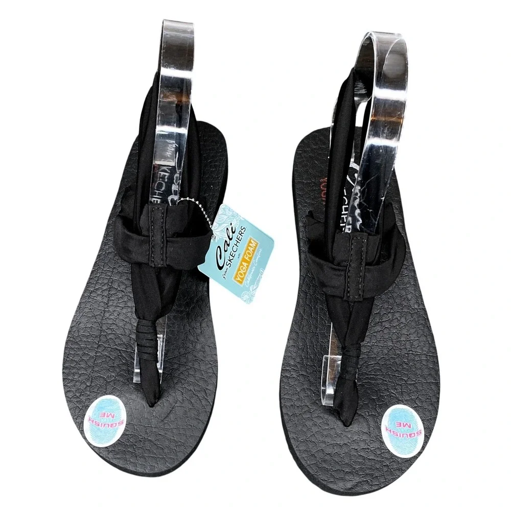 Skechers Cali Meditation Studio Kicks Sandals Womens Size 6 Black Yoga Foam NWT